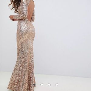 Gold dress sequin floor length backless